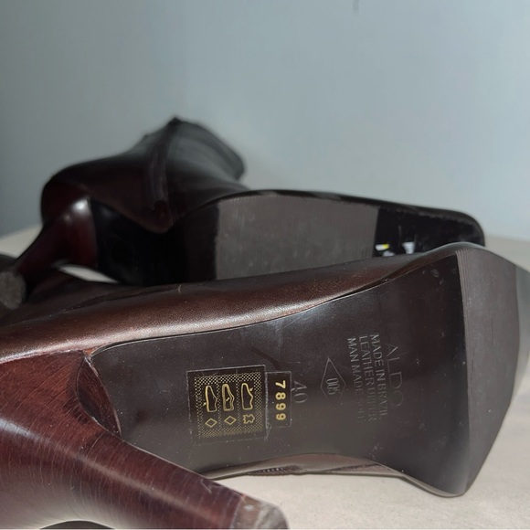 ALDO Brown Leather Square Toe Block Heel Ankle Boots 4” Heels 40. / 9 - 9.5 - Picture 5 of 9